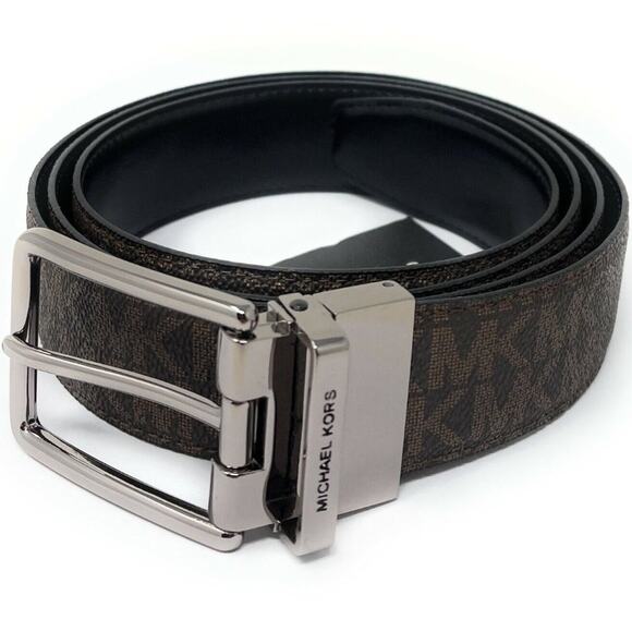 NWT Michael Kors Men's Reversible Logo and Leather Belt, Brown, One-Size - Picture 1 of 2
